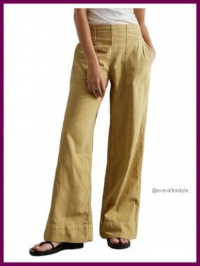 Wide Leg Pull-On Jeans Mid Rise Smocked Waist Denim Long Pants
